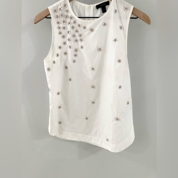 J. Crew Floral Sequin Shell White Size 0 - Picture 4 of 6